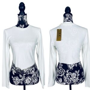 NWT LC Lizette Collection white rhinestone fringe crop top size XL